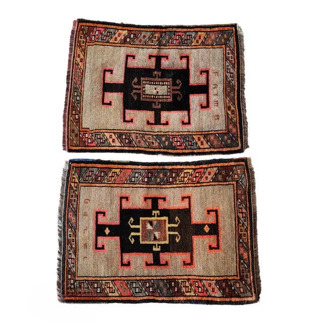 Vintage Uşak Yastık Halı 2'li Set 56 x 79 cm