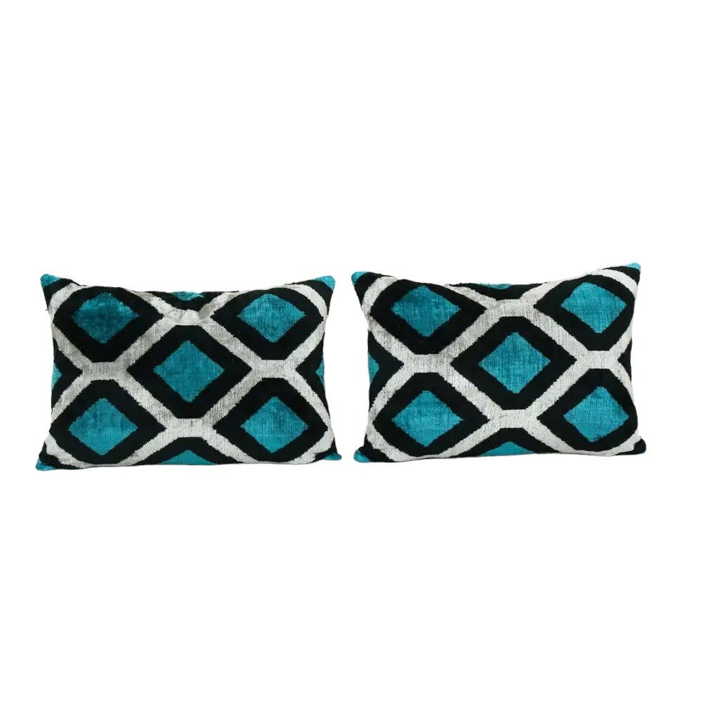 İpek Ikat Kadife Kırlent Kılıfı 2'li Set 40 x 56 cm