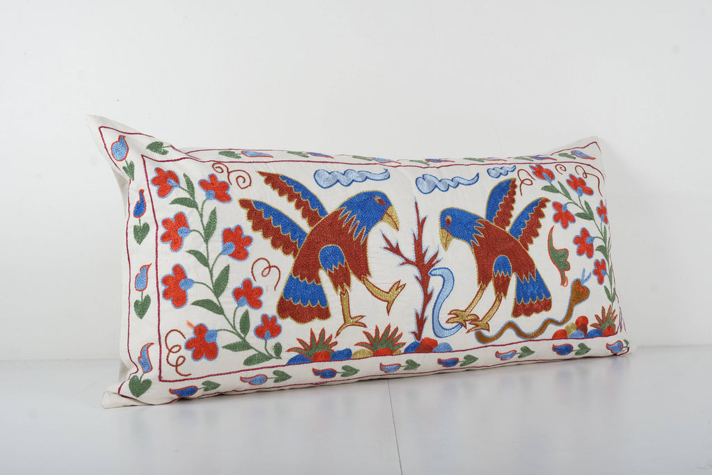 Kuş Desenli Suzani Kırlent Kılıfı 45 x 95 cm