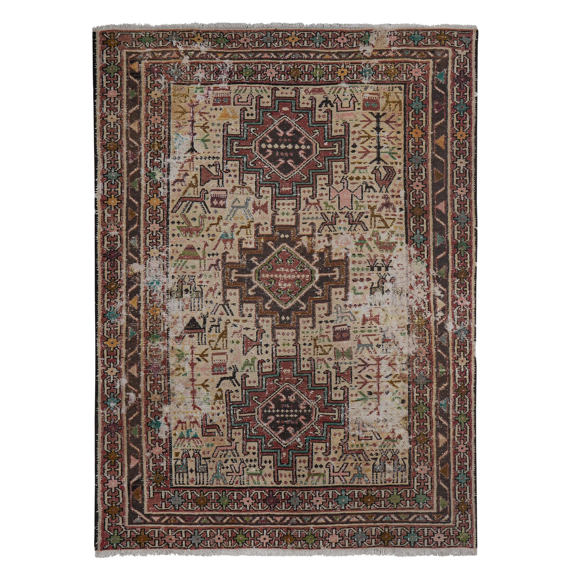 Vintage Hayvan Desenli Sumak Kilim 106 x 140 cm