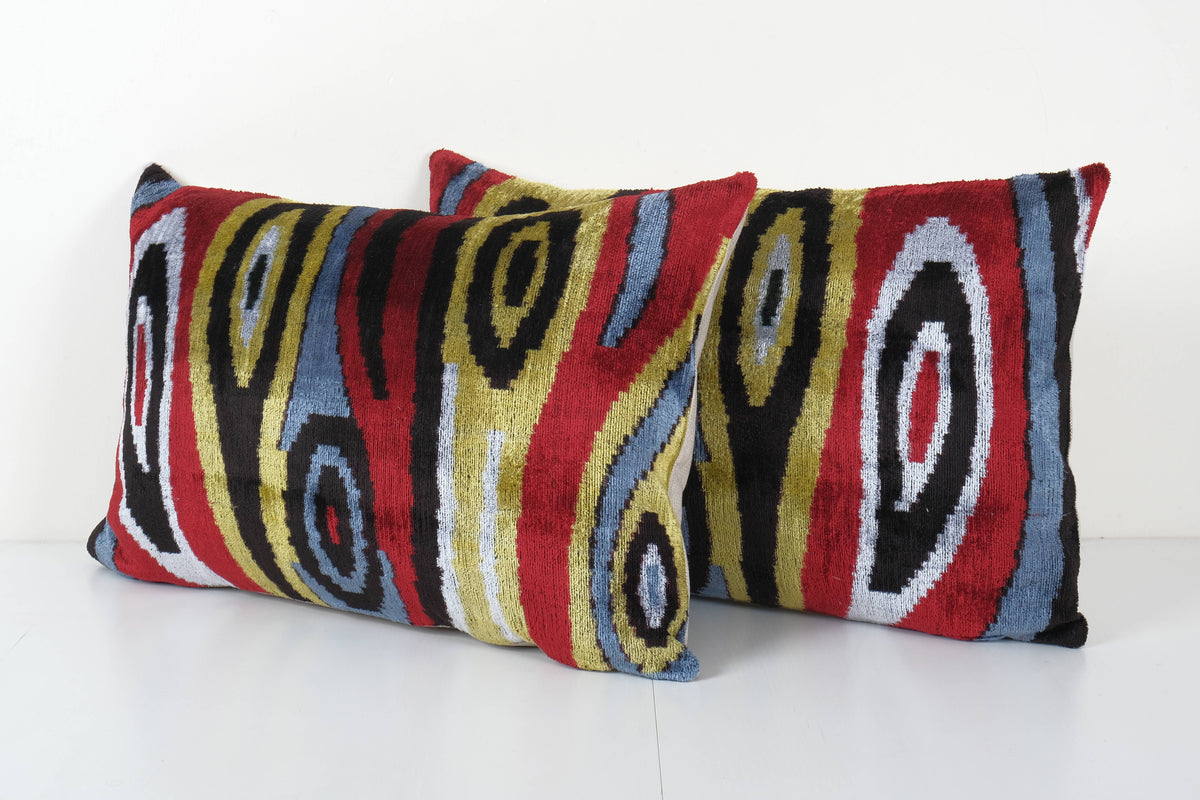 İpek Ikat Kadife Kırlent Kılıfı 2'li Set 40 x 60 cm