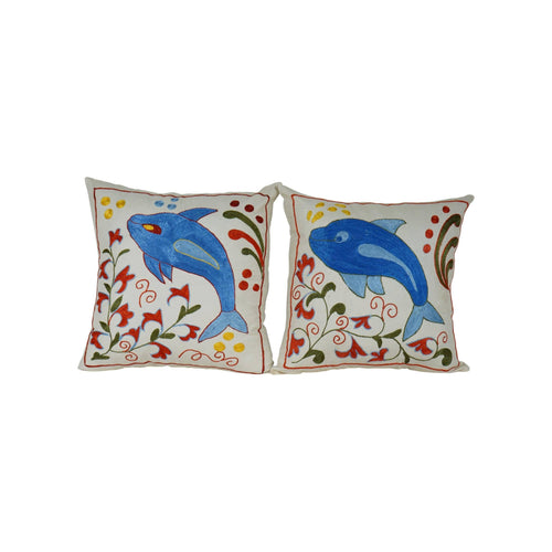 Balık Desenli Suzani Kırlent Kılıfı 2'li Set 45 x 45 cm