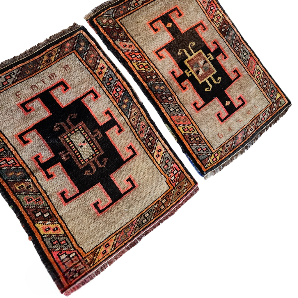 Vintage Uşak Yastık Halı 2'li Set 57 x 78 cm