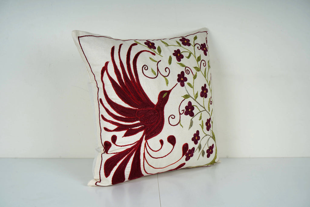 Kuş Desenli Suzani Kırlent Kılıfı 48 x 48 cm