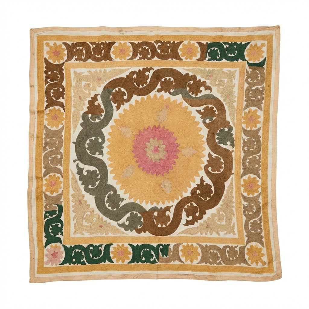 El İşlemesi Suzani Duvar Örtüsü 128 x 131 cm