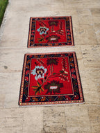 Vintage Türk Yastık Halı 2'li Set 73 x 79 cm