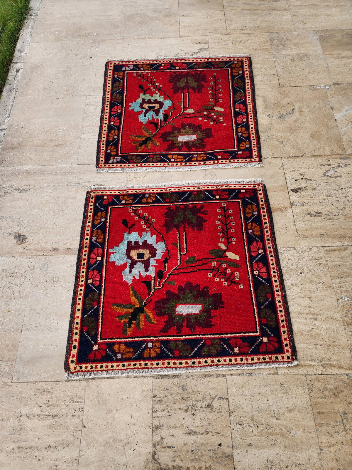 Vintage Türk Yastık Halı 2'li Set 73 x 79 cm