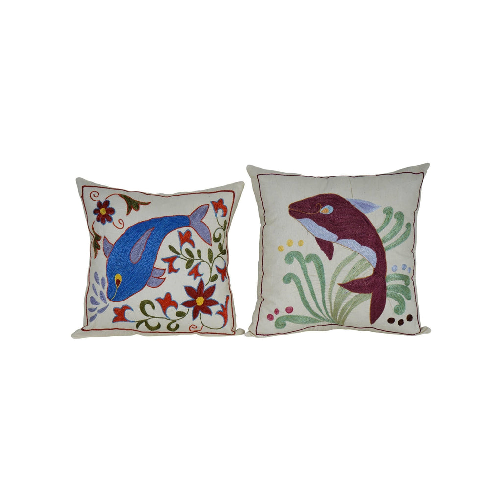 Balık Desenli Suzani Kırlent Kılıfı 2'li Set 46 x 46 cm