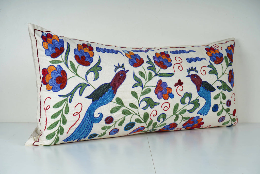 Kuş Desenli Suzani Kırlent Kılıfı 40 x 85 cm