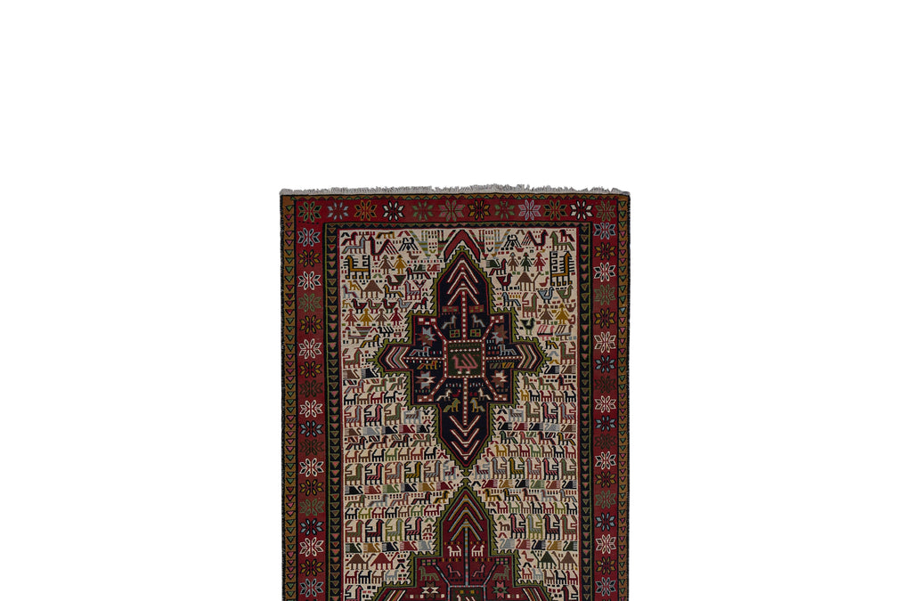 Vintage Hayvan Desenli Sumak Kilim Yolluk 104 x 285 cm