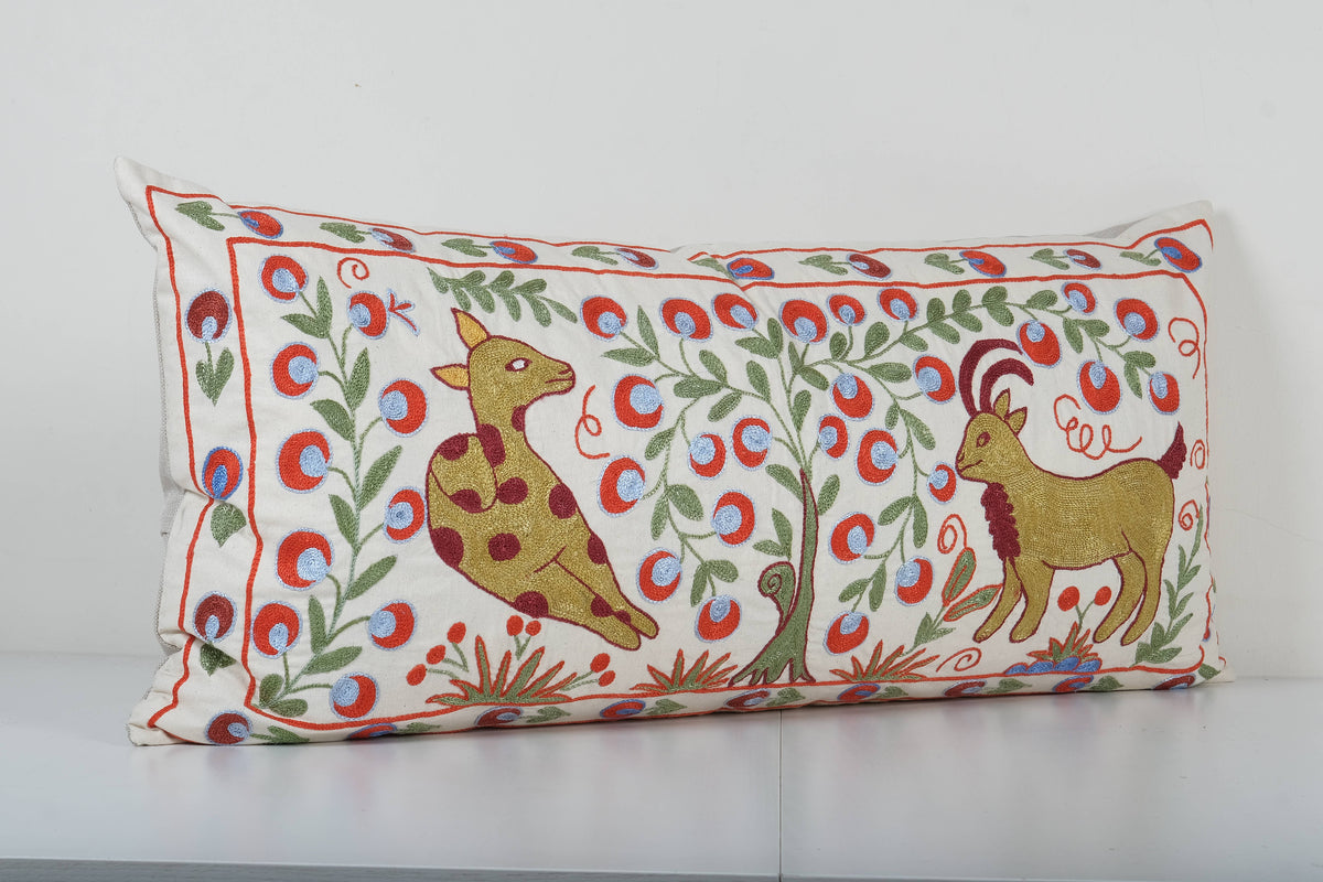 Geyik Desenli Suzani Kırlent Kılıfı 45 x 95 cm