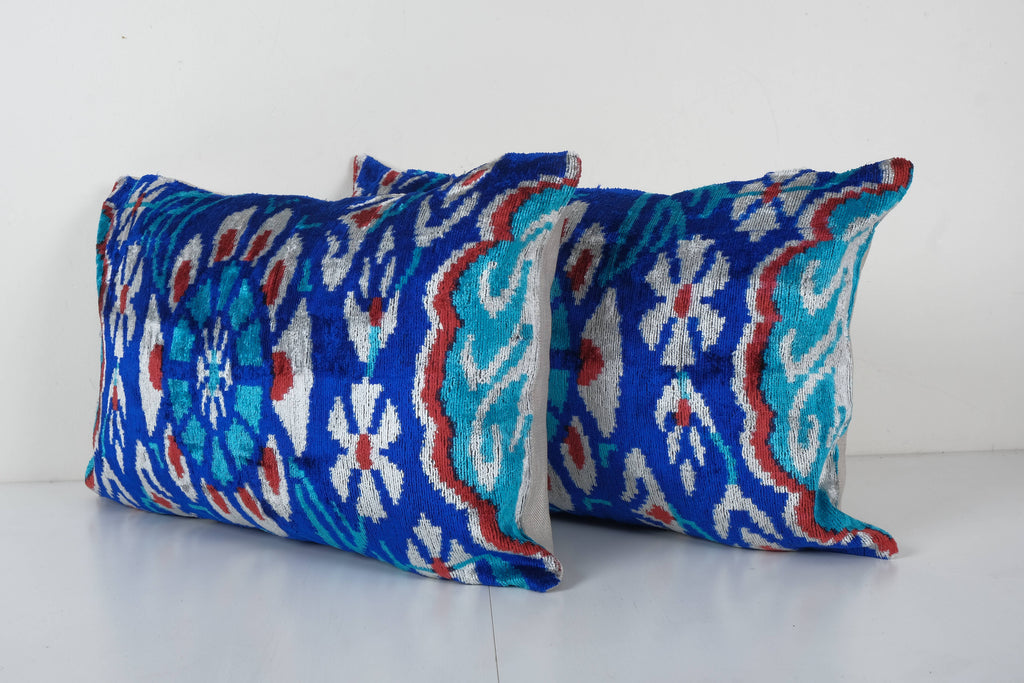 İpek Ikat Kadife Kırlent Kılıfı 2'li Set 40 x 120 cm
