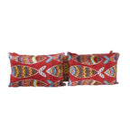 Balık Desenli İpek Ikat Kadife Kırlent Kılıfı 3'li Set 40 x 122 cm