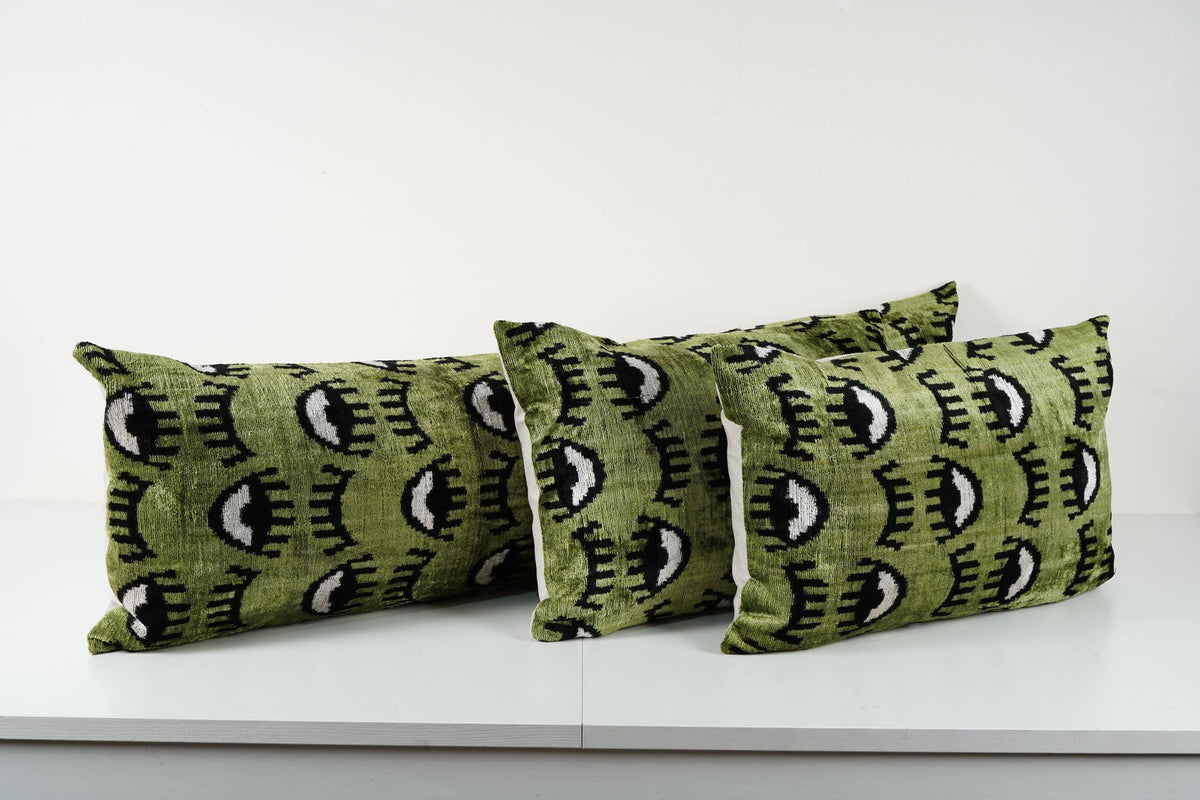 İpek Ikat Kadife Kırlent Kılıfı 3'li Set 40 x 130 cm