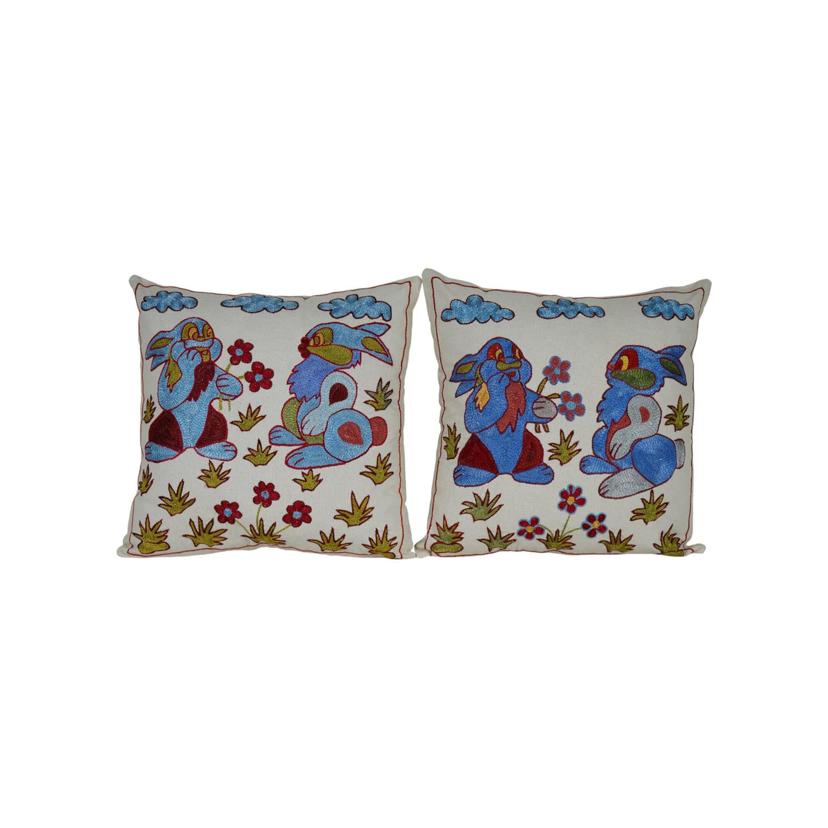 Tavşan Desenli Suzani Kırlent Kılıfı 46 x 46 cm