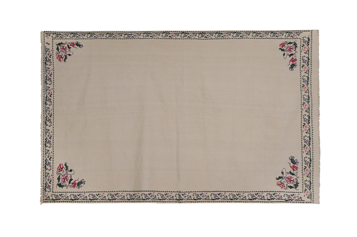 Vintage Aubusson Çiçek Desenli Kilim 160 x 250 cm