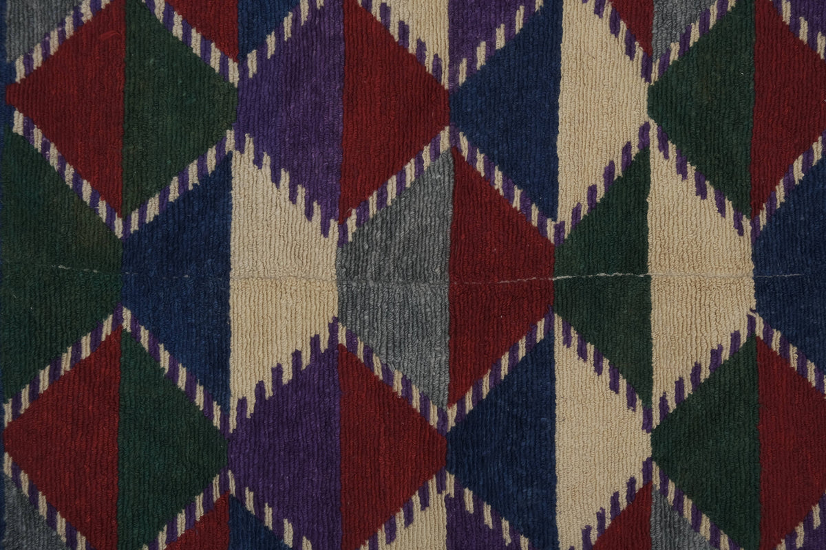 Vintage Türk Damalı Tulu Halı 109 x 136 cm