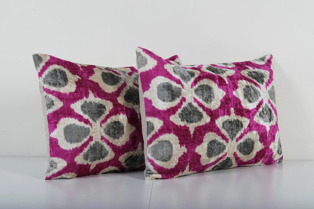 İpek Ikat Kadife Kırlent Kılıfı 2'li Set 38 x 58 cm
