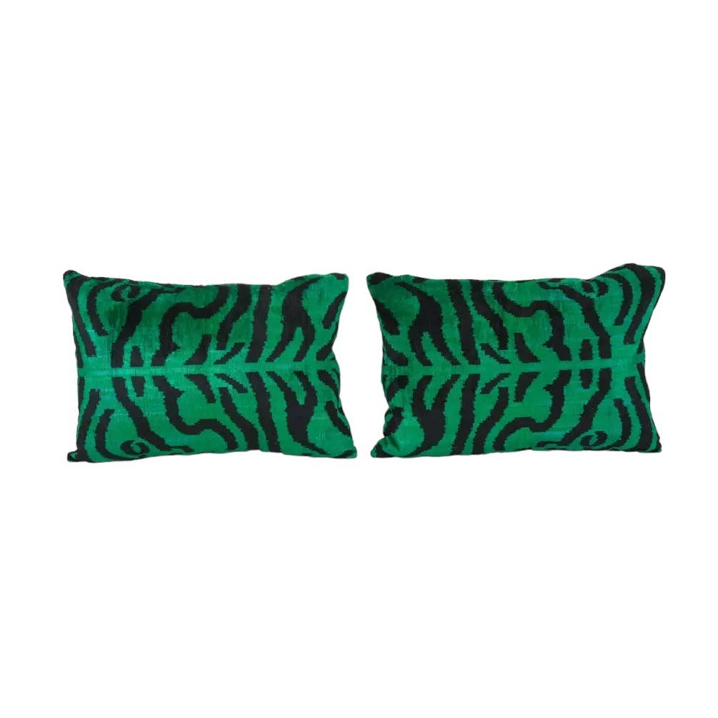 Kaplan Desenli İpek Ikat Kadife Kırlent Kılıfı 2'li Set 41 x 56 cm