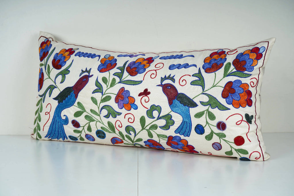 Kuş Desenli Suzani Kırlent Kılıfı 40 x 85 cm
