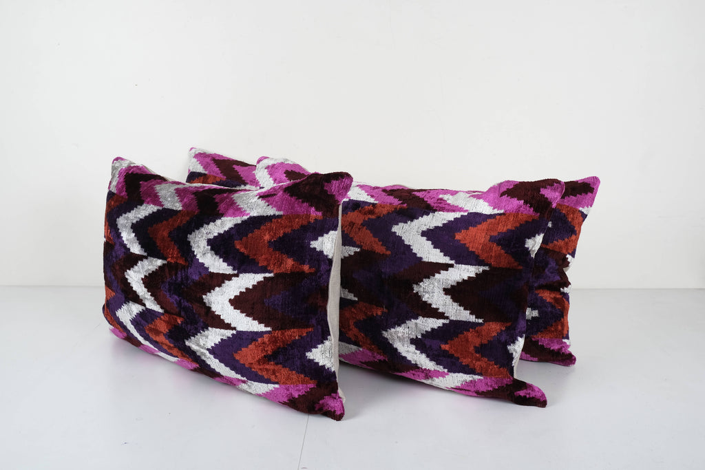 İpek Ikat Kadife Kırlent Kılıfı 3'li Set 40 x 60 cm