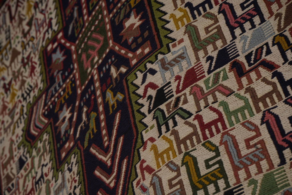 Vintage Hayvan Desenli Sumak Kilim Yolluk 104 x 285 cm