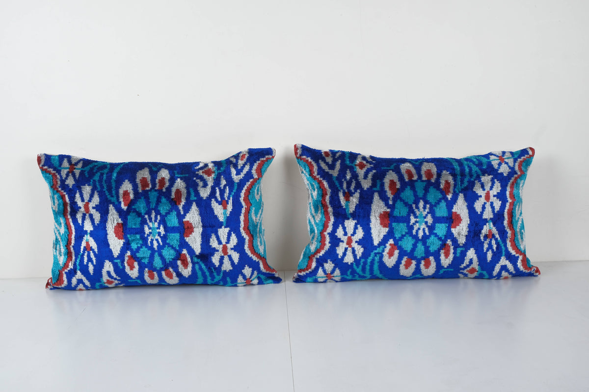 İpek Ikat Kadife Kırlent Kılıfı 2'li Set 40 x 120 cm