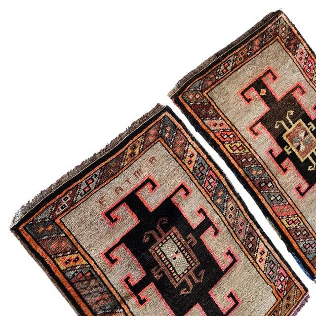 Vintage Uşak Yastık Halı 2'li Set 56 x 79 cm