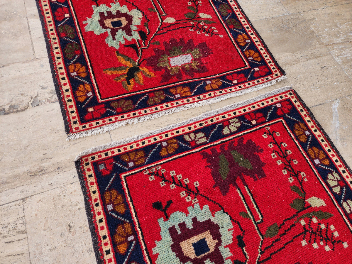 Vintage Türk Yastık Halı 2'li Set 77 x 81 cm