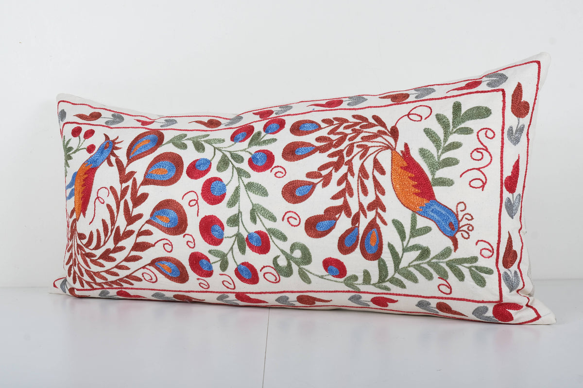 Kuş Desenli Suzani Kırlent Kılıfı 45 x 90 cm