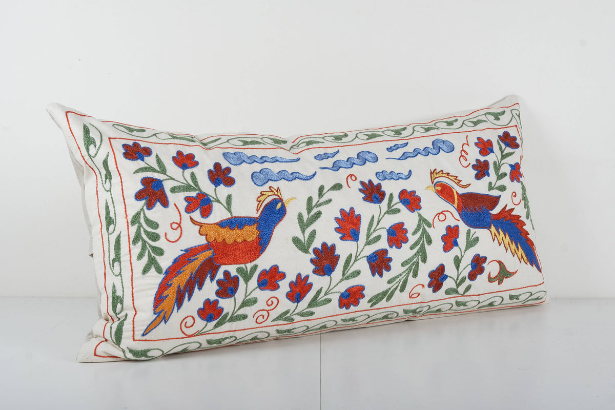 Kuş Desenli Suzani Kırlent Kılıfı 45 x 90 cm