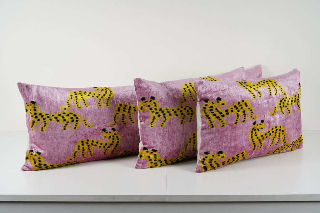 İpek Ikat Kadife Kırlent Kılıfı 3'li Set 40 x 60 cm