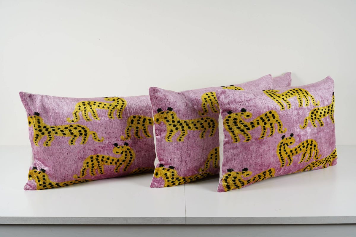 İpek Ikat Kadife Kırlent Kılıfı 3'li Set 40 x 60 cm