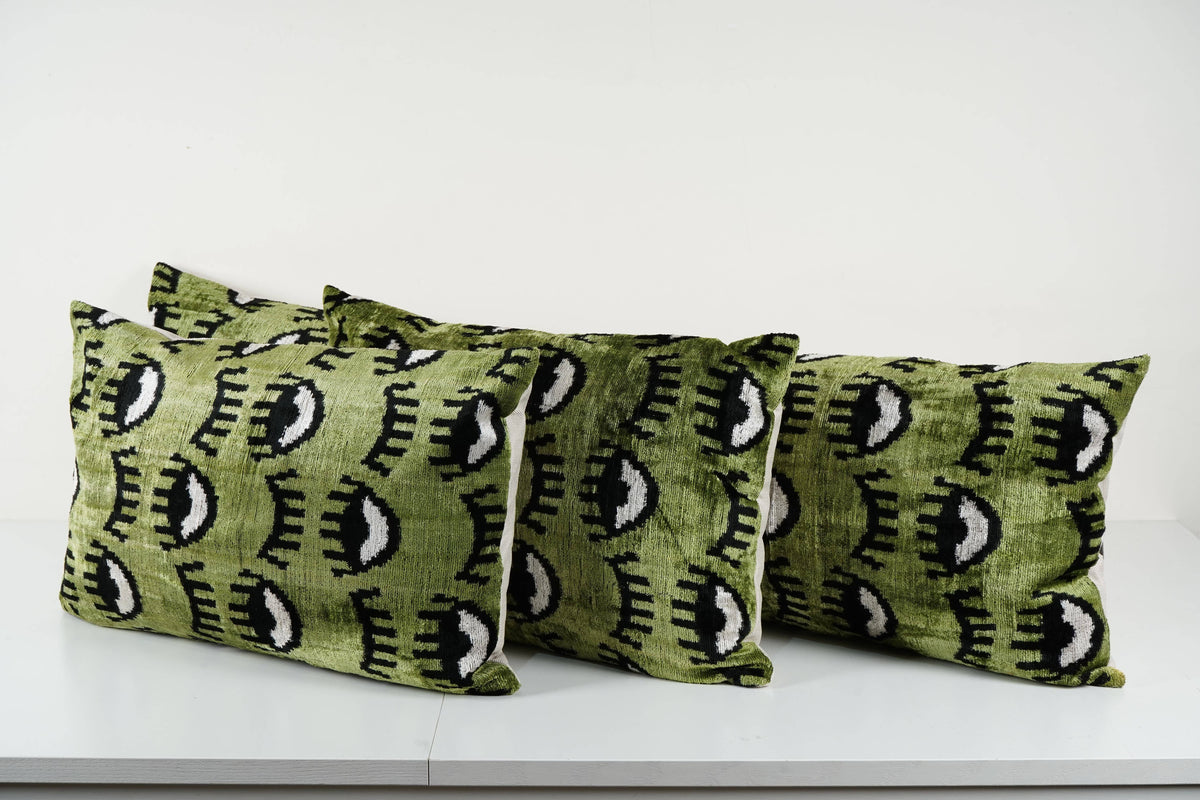 İpek Ikat Kadife Kırlent Kılıfı 3'li Set 40 x 130 cm