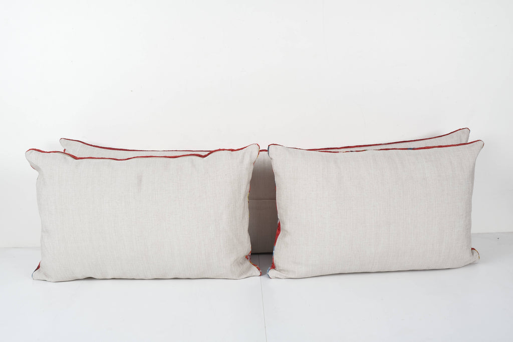Balık Desenli İpek Ikat Kadife Kırlent Kılıfı 3'li Set 40 x 122 cm