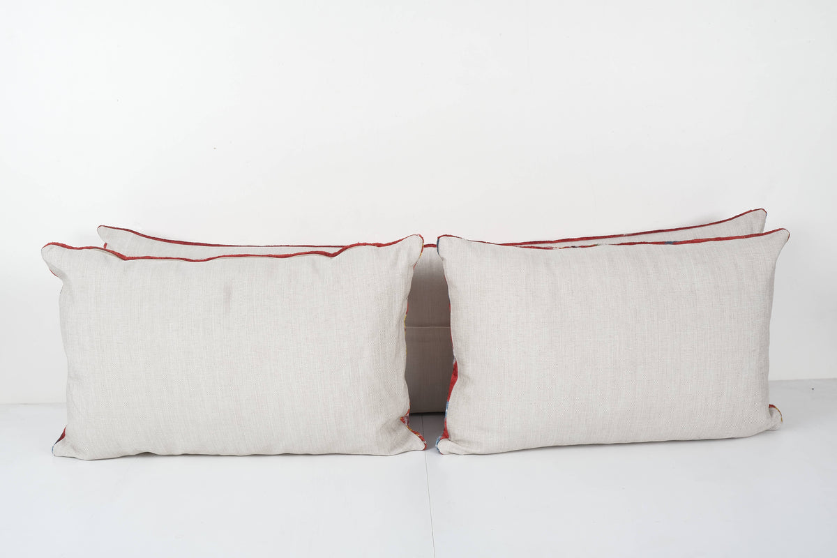 Balık Desenli İpek Ikat Kadife Kırlent Kılıfı 3'li Set 40 x 122 cm