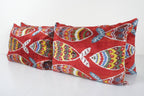 Balık Desenli İpek Ikat Kadife Kırlent Kılıfı 3'li Set 40 x 122 cm