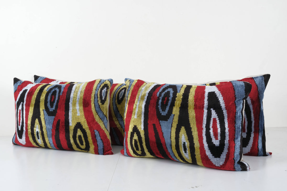 İpek Ikat Kadife Kırlent Kılıfı 3'li Set 40 x 60 cm
