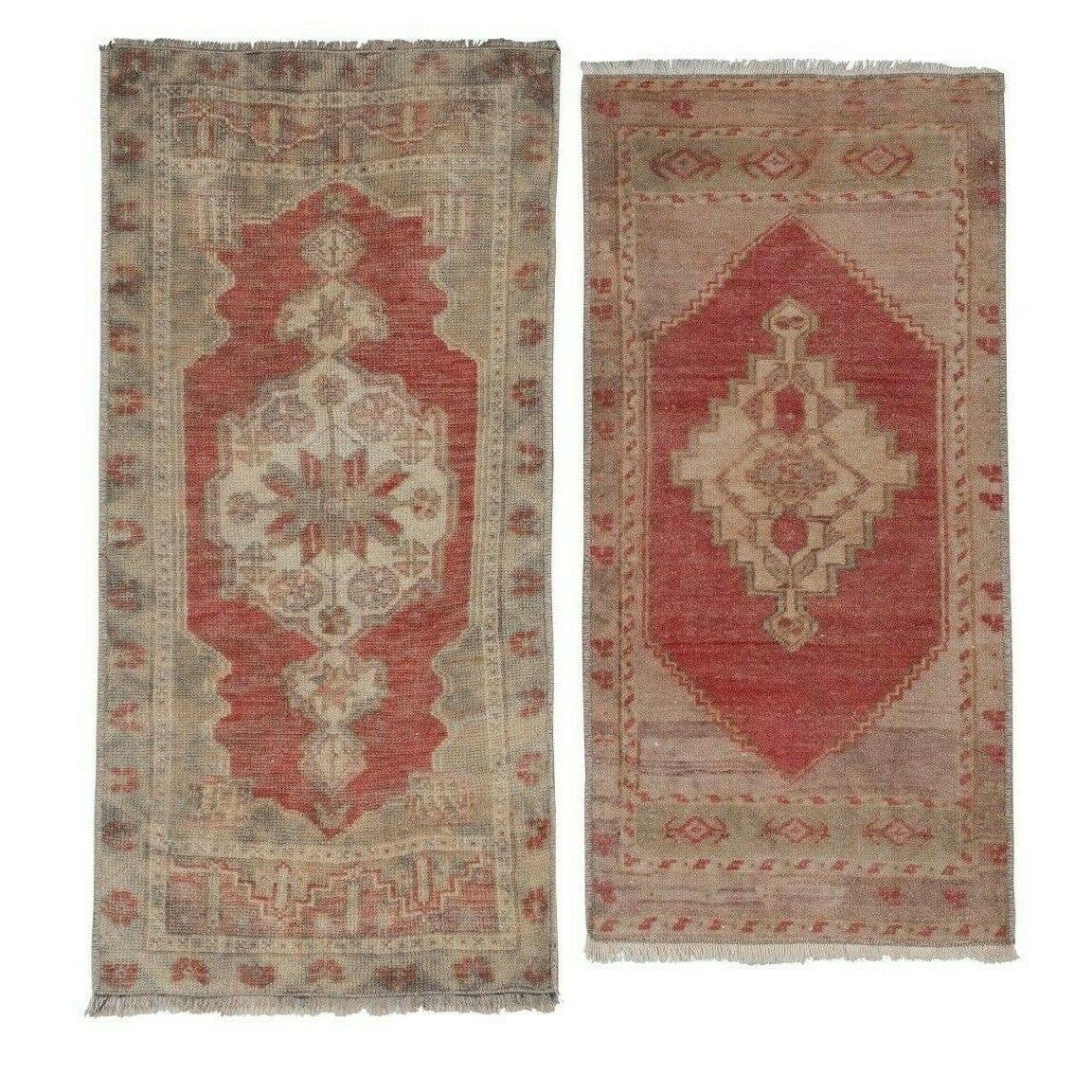 Vintage Türk Yastık Halı 2'li Set 43 x 89 cm
