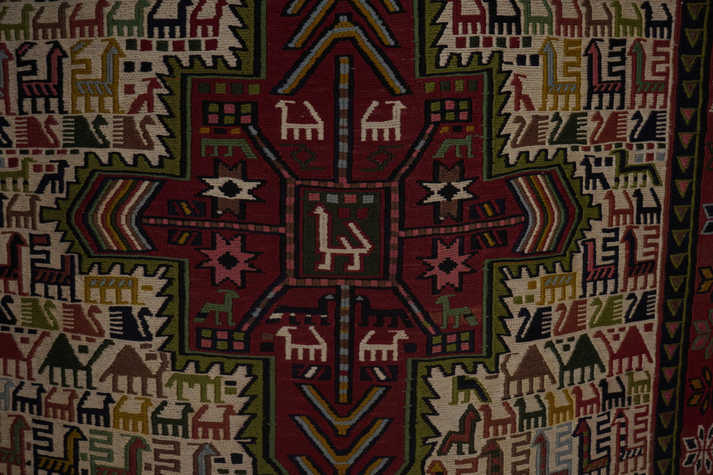 Vintage Hayvan Desenli Sumak Kilim Yolluk 104 x 285 cm