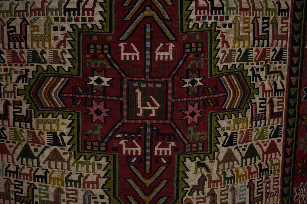 Vintage Hayvan Desenli Sumak Kilim Yolluk 104 x 285 cm
