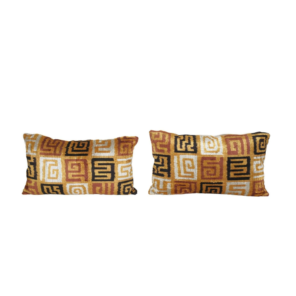 İpek Ikat Kadife Kırlent Kılıfı 2'li Set 37 x 63 cm