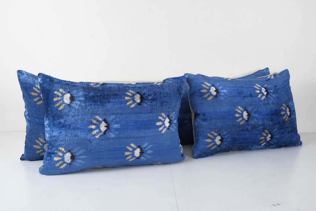 İpek Ikat Kadife Kırlent Kılıfı 3'li Set 40 x 117 cm