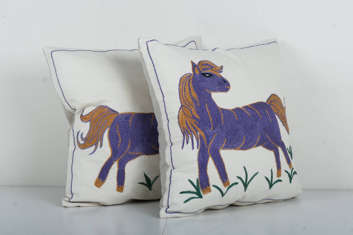 At Desenli Suzani Kırlent Kılıfı 2'li Set 45 x 45 cm