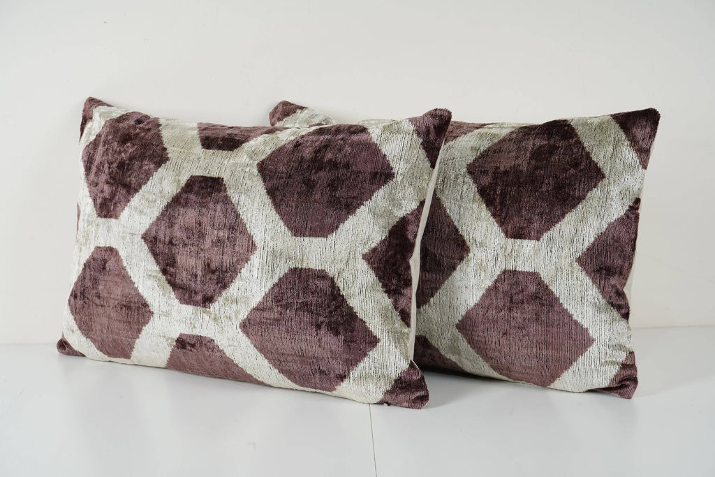 İpek Ikat Kadife Kırlent Kılıfı 2'li Set 40 x 60 cm
