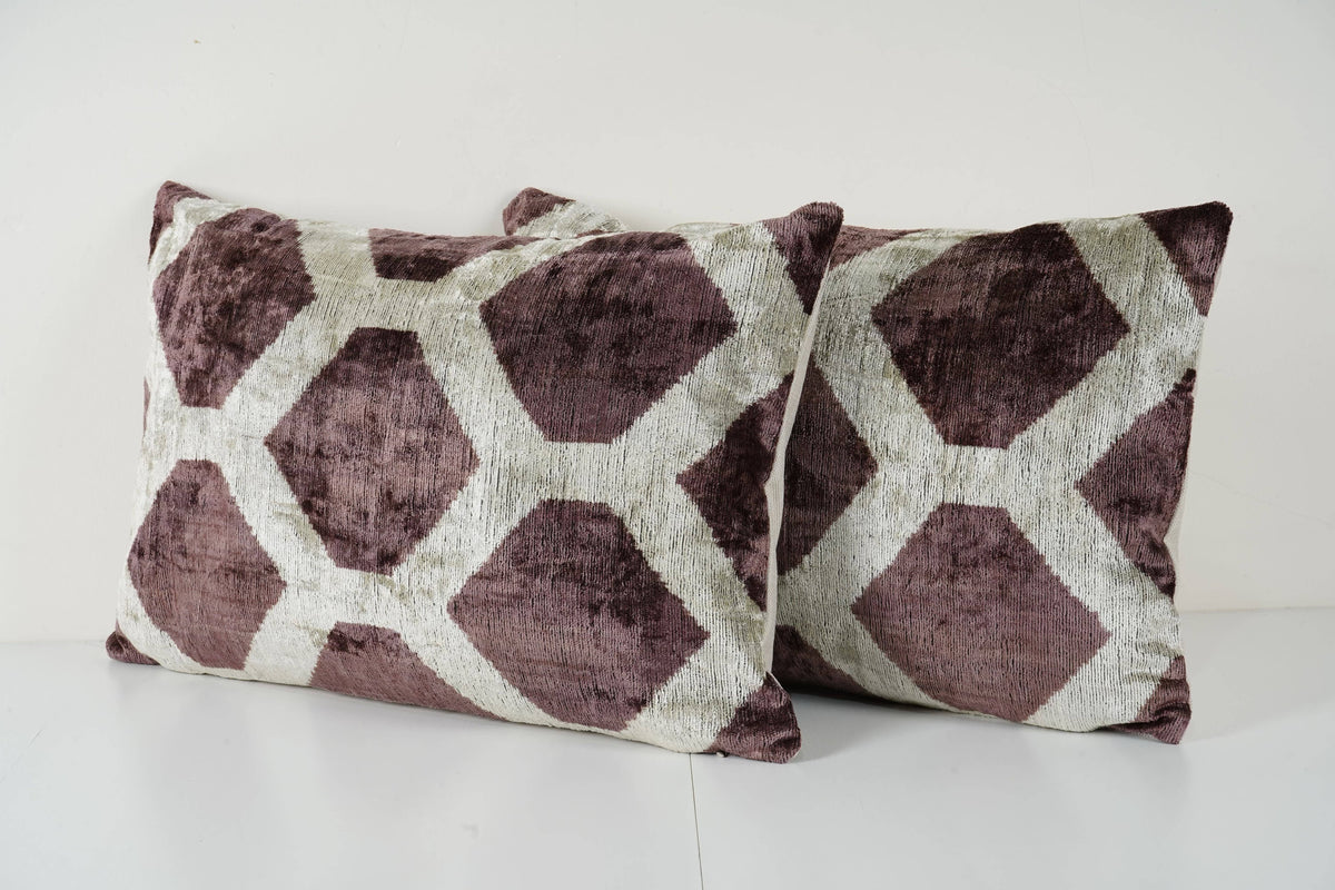 İpek Ikat Kadife Kırlent Kılıfı 2'li Set 40 x 60 cm