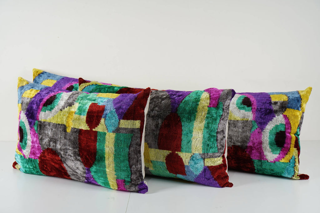 İpek Ikat Kadife Kırlent Kılıfı 3'li Set 40 x 60 cm