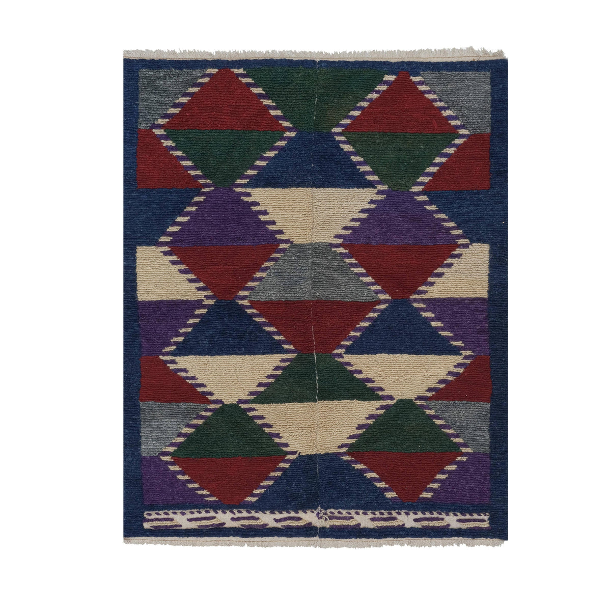Vintage Türk Damalı Tulu Halı 109 x 136 cm