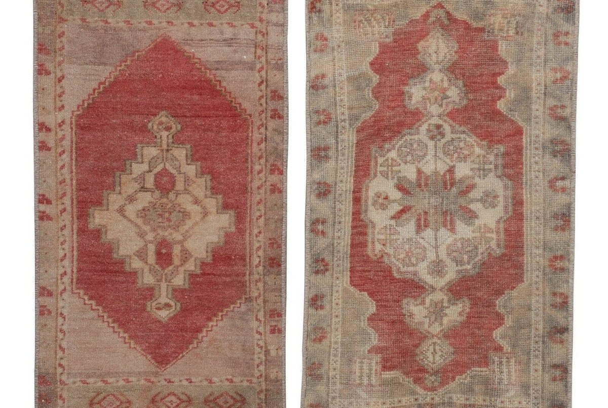 Vintage Türk Yastık Halı 2'li Set 43 x 89 cm