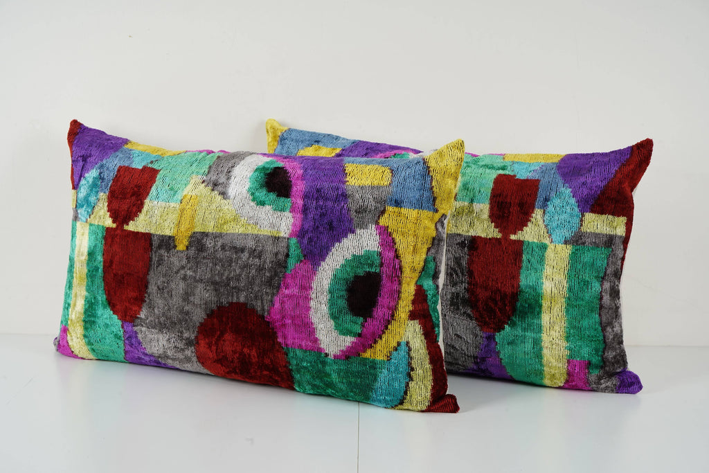 İpek Ikat Kadife Kırlent Kılıfı 2'li Set 40 x 60 cm